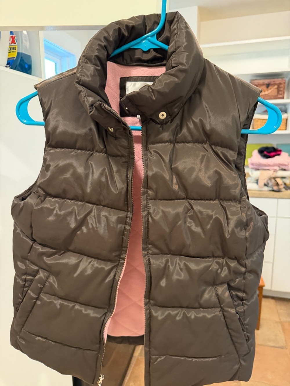 Prospirit Brown Kids Puffer Vest with Pink Lining